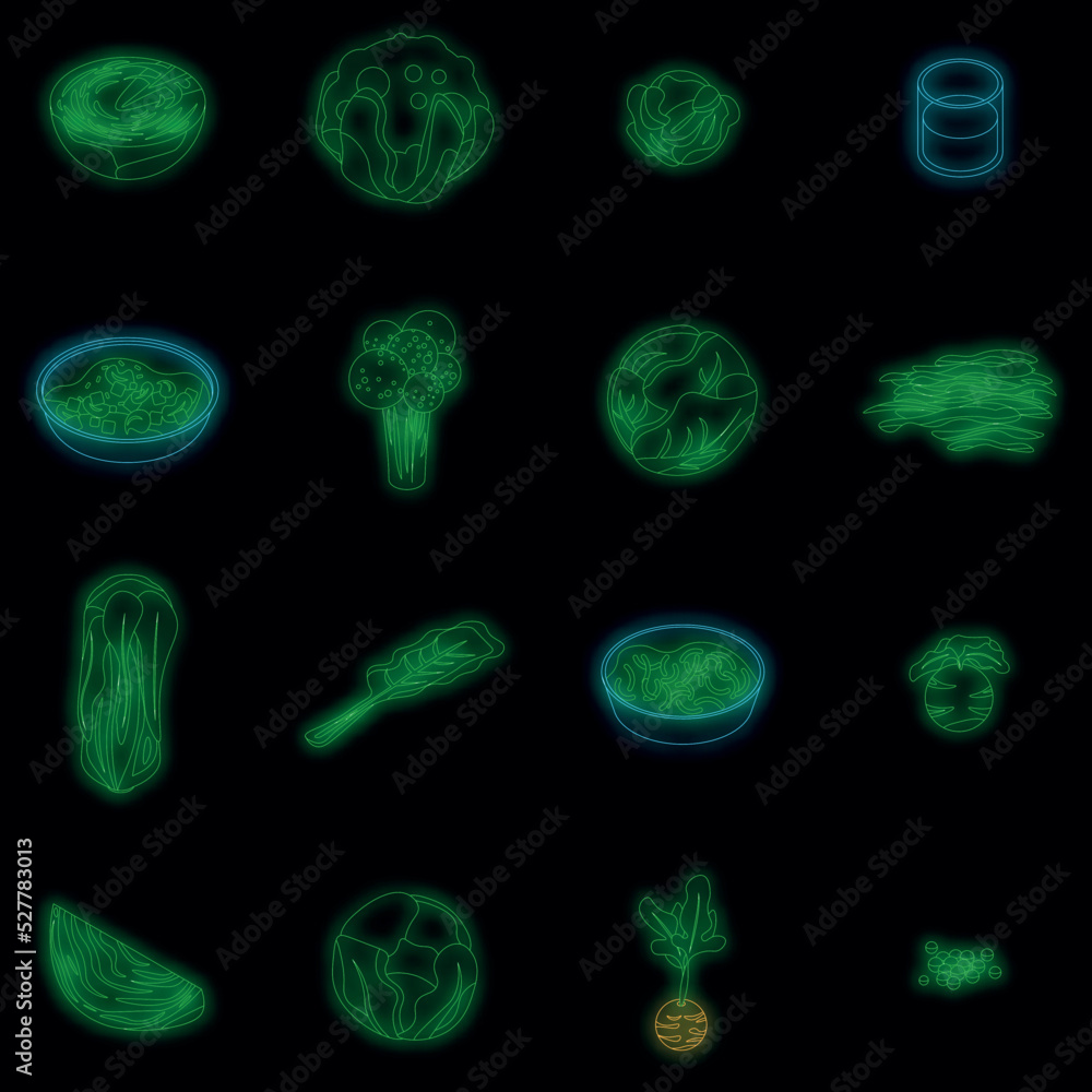 Poster cabbage icons set. isometric set of cabbage vector icons neon color on black