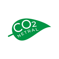 Co2 netral logo. Ecology and environment symbol with green leaf and Co2 netral text.
