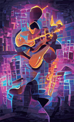 jazz guitar music rock poster illustration - 527783856