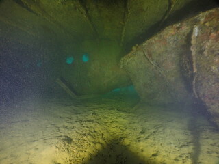 Diving on the ship wrecks of the Palau archipelago. These ship wrecks were from Japanese Navy at...