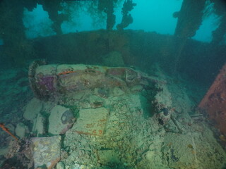 Diving on the ship wrecks of the Palau archipelago. These ship wrecks were from Japanese Navy at WW2.