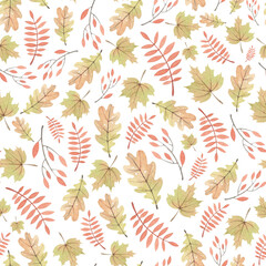 Autumn mood. Seamless watercolor pattern. Autumn leaves.