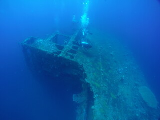 Diving on the ship wrecks of the Palau archipelago. These ship wrecks were from Japanese Navy at...