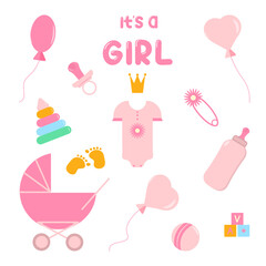 Baby girl design elements and decoration