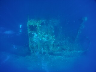 Diving on the ship wrecks of the Palau archipelago. These ship wrecks were from Japanese Navy at...