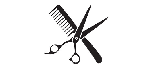 Scissor and Comb in black vector illustration
