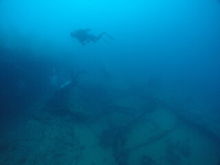 Diving on the ship wrecks of the Palau archipelago. These ship wrecks were from Japanese Navy at WW2.