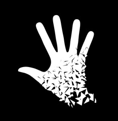 Shape of human hand isolated on black background. Illustration.