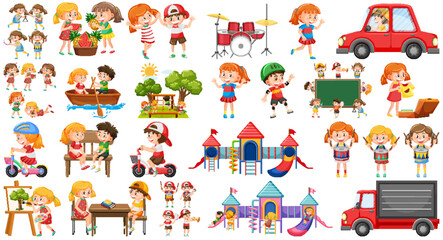 Set of children doing different activities