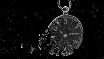 Three-dimensional pocket watch isolated on black background. 3D illustration.