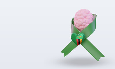 3d Mental Health day Zambia flag rendering right view