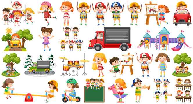 Set of children doing different activities