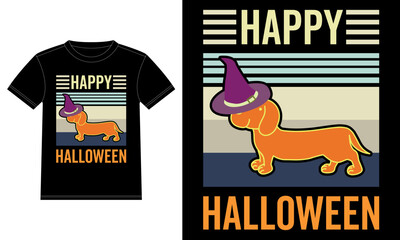 Dachshund on Halloween Cape Funny Vintage Happy Halloween T-Shirt