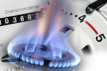 Gas und Gasheizung mit Thermostat - obrazy, fototapety, plakaty