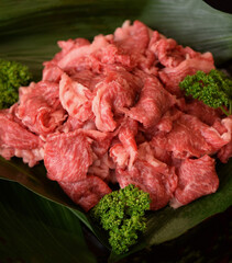 スライスした和牛、牛肉の薄切り