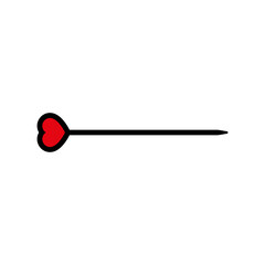 Long knitting needle with red heart. Simple minimal icon and logo design. Vector illustration on white background.