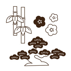 Vector illustration of pine, bamboo and plum.