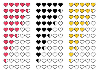 Heart rating icon set. Pixel heart customer review. Vector illustration in flat style