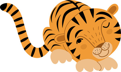 Obraz premium Funny tiger cub in a cartoon style.