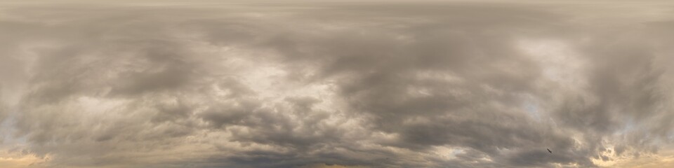 Sky panorama before rain with heavy Cumulonimbus clouds. Hdr seamless spherical equirectangular 360 panorama. Sky dome or zenith for 3D visualization and sky replacement for aerial drone 360 panoramas