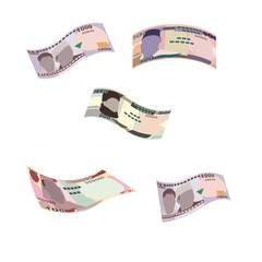Nigerian Naira Vector Illustration. Nigeria money set bundle banknotes. Falling, flying money 1000, 500, 200, 100 NGN. Flat style. Isolated on white background. Simple minimal design.