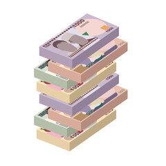 Nigerian Naira Vector Illustration. Nigeria money set bundle banknotes. Paper money 1000, 500, 200, 100 NGN. Flat style. Isolated on white background. Simple minimal design.