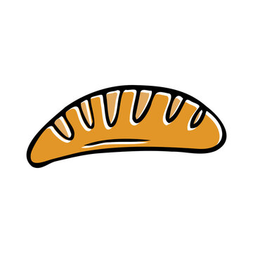 Vector simple brown doodle sketch baguette bread isolated on white background