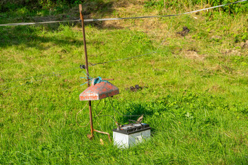 Strom mit Batterie an einem Weidezaun