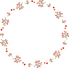 南天のフレーム　水彩風　手描きイラスト