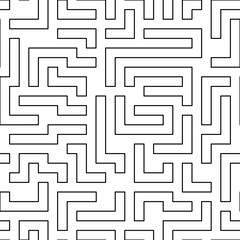 Seamless linear geometric black and white maze pattern.