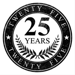 25 years stamp shape isolated over transparent backgound.