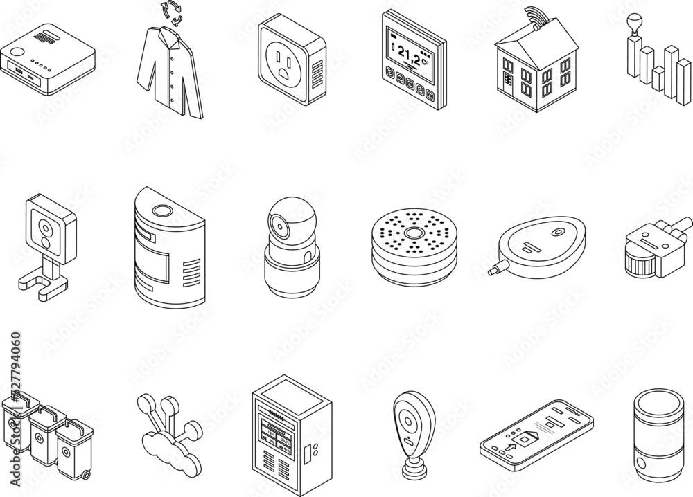 Poster smart consumption icons set. isometric set of smart consumption vector icons outline thin lne isolat