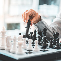 Business people are planning marketing strategies by analyzing the mechanisms and probability of...