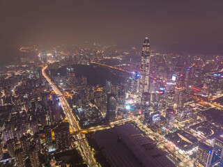 Obraz premium drone aerial view of the shenzhen city at night