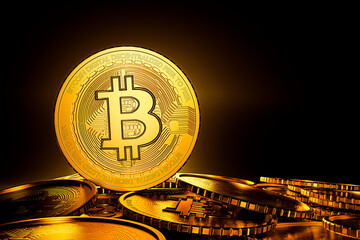 Shining Bitcoin on the pile of coins.