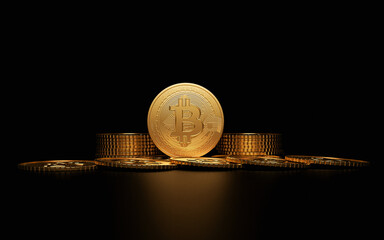 Bitcoin staking on Black background.