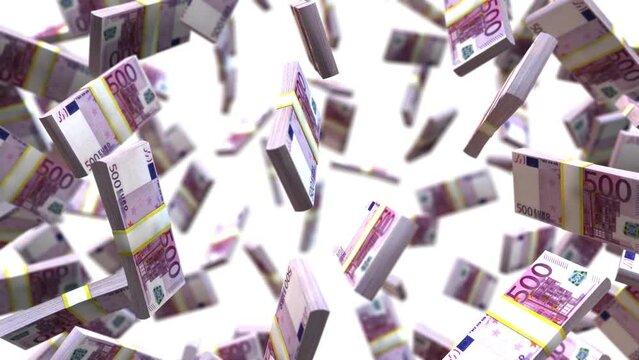 stack of euro banknotes swirling - 3D animation on white background