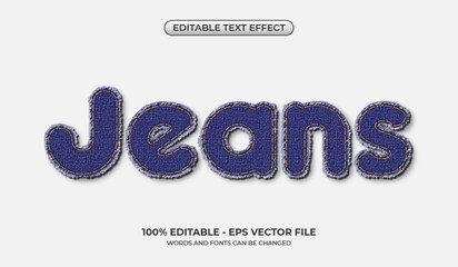 Realistic jeans text effect. Editable three-dimensional denim text effect. Cloth-cut graphic styles