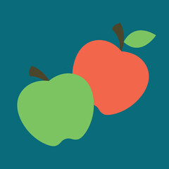 green and red apple on blue background