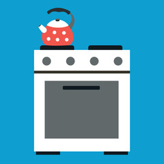 Kitchen stove with kettle, illustration