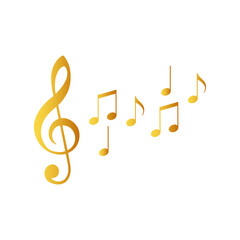 Golden music notes icon. Treble clef. Vector illustration.