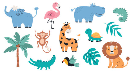 Obraz premium Cute wild African animals. Animal set for t-shirts and notepads, children's clothing