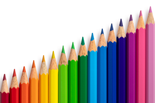 Color pencils diagonal isolated on background. Close up.