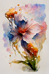 Abstract flowers on splashed watercolor background