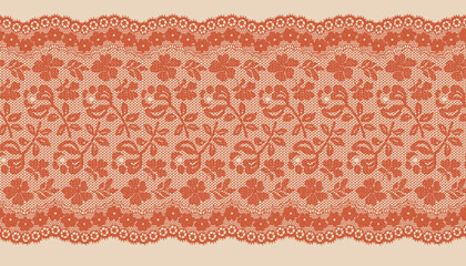 Wide scalloped lace trim with little flower. - obrazy, fototapety, plakaty