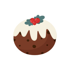 Christmas pudding. Vector illustration a white background. For card, posters, banners, printing on the pack, printing on clothes, fabric, wallpaper.