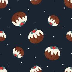 Vector seamless pattern with Christmas pudding. For card, posters, banners, printing on the pack, printing on clothes, fabric, wallpaper.