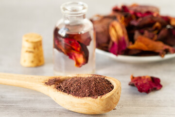 Hibiscus powder, oil and dried flowers for natural treatments or cosmetic industry
