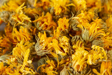 Dried marigold flowers for natural treatments or cosmetic industry