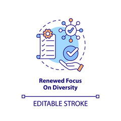 Renewed focus on diversity concept icon. Inclusion. Social media trend abstract idea thin line illustration. Isolated outline drawing. Editable stroke. Arial, Myriad Pro-Bold fonts used